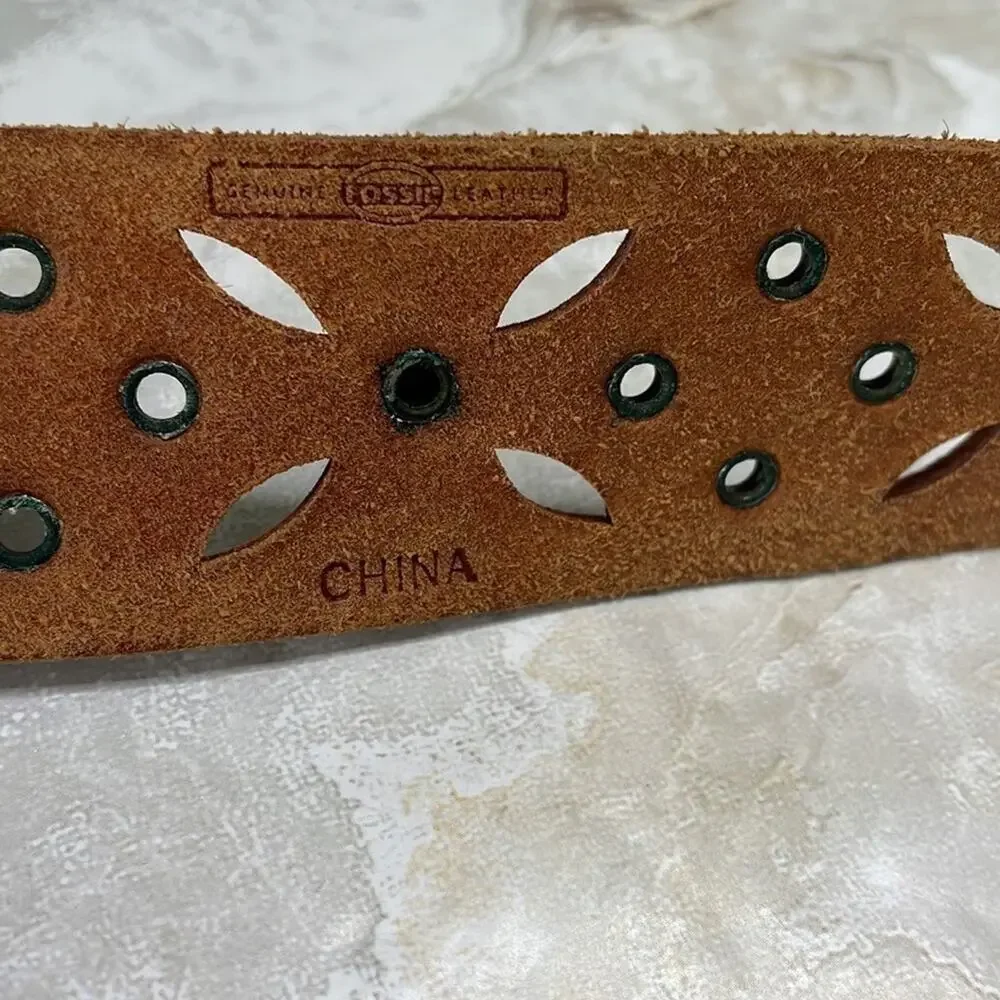 Fossil dye cut metallic leather boho belt